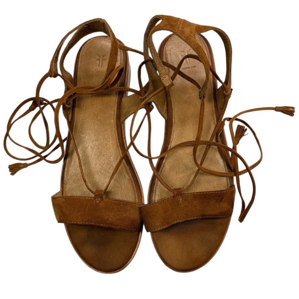 10 Frye Miranda Gladiator Suede Platform Sandals. Cognac color True to size EUC